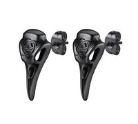 Flongo Boucle d'Oreille Corbeau Viking Homme:Piercing d'Oreille Croix Celtique Tête de Mort en Acier Inoxydable Style Gothique Punk-Cadeau Noël Anniversaire