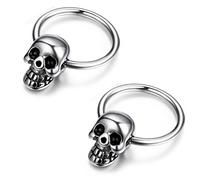 Flongo Boucles d’Oreilles Acier Inoxydable Clous Oreilles Tête de Mort Crâne Rond Percé Punk Rock Fantaisie Bijoux Cadeau Couleur Argent Noir pour Homme