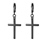Flongo Boucles d’Oreilles avec Croix pour Femme Homme Couleur Noir Boucles d’Oreilles Piercing en Acier Inoxydable Style Simple Classique