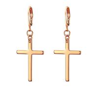 Flongo Boucles d’Oreilles avec Croix pour Femme Homme Couleur Rose Or Boucles d’Oreilles Piercing en Acier Inoxydable Style Simple Classique