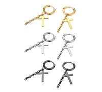 Flongo Boucles d’Oreilles pour Femme Homme, 3 Paires Petits Créoles Percés Polis Frangés Simples Uniques Charmants Punk Rock Couleur Argent Noir Or Fantasie Cadeaux Anniversaire Noël