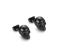 Flongo Boucles d’Oreilles pour Homme Femme Biker Motard Clous d’Oreilles Puces Crâne Tête de Mort Unique Punk Rock Hip Hop Noir Cadeaux Anniversaires Halloween