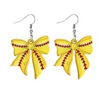 Flongo Boucles d'Oreille Pendantes Nœud Femme:Piercing d'Oreille Fille en Acrylique avec Imprimé Softball et Aiguille en Argent S925 Style Sportif et Fun-Cadeau Anniversaire