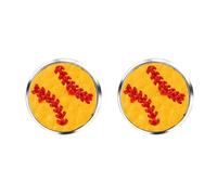 Flongo Boucles d'Oreille Softball Sportives Femme:Piercing d'Oreille Fille en Cuir PU avec Aiguille en Argent S925 Style Étudiant et Fun- Cadeau Anniversaire