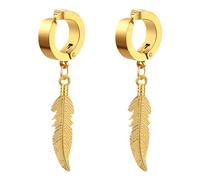 Flongo Boucles d'Oreilles Acier Inoxydable: Boucles d'oreilles sans Trou Homme Femme Unisexe Longue Plume Clips d'Oreille non Percés Viking Gothique - Cadeau Anniversaire St Valentin