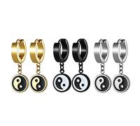 Flongo Boucles d'oreilles neutres simples Tai Chi Bagua Yin Yang Argent Or Noir pour hommes femmes Meilleurs Amis pour trois