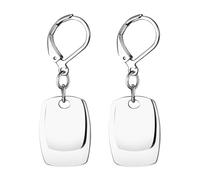 Flongo Boucles d'oreilles pendantes géométriques en acier inoxydable avec gravure personnalisable - Rectangle 3,9 cm - Gravure des deux côtés - Cadeau personnalisé pour les couples et les amis - Nom
