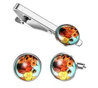 Flongo Boutons de manchette et pince à cravate Nuit étoilée pour homme : 2 pièces Vincent van Gogh Argent Art Bijoux Artiste Motif Accessoires Mariage Business Soirée, cm, Alliage alliage Gouttes