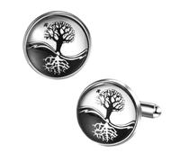 Flongo Boutons de manchette et pince à cravate pour homme : lot de 2 pièces en argent Vincent Van Gogh Nuit étoilée Art Bijoux Mariage Formelle Accessoires Unique Artistique Cadeau Business Attire