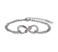Flongo Bracelet Acier Inoxydable Zircon Amitié Amour Infini Gourmette Anniversaire Valentin Chaîne de Main & Cheville Bijoux Cadeau pour Femme Homme Couleur Argent Rose