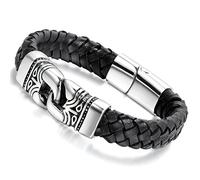 Flongo Bracelet Cuir Homme Menottes Fermoir Aimanté Magnétique Gothique Fantaisie Bijoux Cadeau Couleur Noir pour Homme