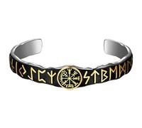 Flongo Bracelet de boussole viking pour homme : boussole en acier inoxydable manchette rune amulette nordique bracelet viking bijoux cadeau pour père fils ami lourd vintage punk bracelet, Acier
