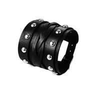 Flongo Bracelet de Force en Cuir pour Homme - Manchette Style Punk Gothique Rock avec Tête de Mort, Rivet et Bouton - Large Bracelet Biker Motard - Cadeau Noir