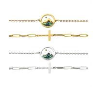 Flongo Bracelet en graines de moutarde pour femmes et adolescentes - 2 pièces - Bijoux chrétiens en or avec croix et verset biblique « Your Faith Can Move Mountains » - Cadeau pour baptême