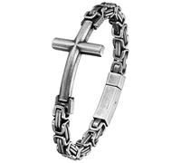 Flongo Bracelet Homme Acier Inoxydable: Bracelet Jonc Croix Lourd Style Punk Rock Masculin Chaîne Byzantine - Cadeaux Anniversaire Fête des Pères