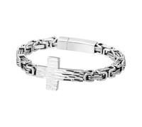 Flongo Bracelet Homme Croix Byzantine - Bracelet Lien Acier Inoxydable Argent Bijoux Chrétiens Symbole de la Foi Force et Courage Cadeau Religieux pour Homme Communion Baptême Pâques Eglise, Acier