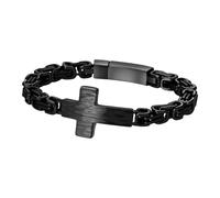 Flongo Bracelet Homme Croix Byzantine - Bracelet Lien Acier Inoxydable Argent Bijoux Chrétiens Symbole de la Foi Force et Courage Cadeau Religieux pour Homme Communion Baptême Pâques Eglise, Acier