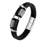 Flongo Bracelet Homme en Cuir: Bracelet Cuir Tressé Double Rang Bracelet Vikings Homme avec Boucle à Loquet - Cadeau Homme Anniversaire