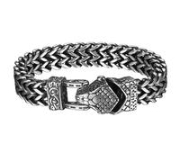 Flongo Bracelet Homme Viking Nordiques : Bracelet Acier Inoxydable Tête de Serpent Motard Rétro et Punk Amulette Vintage avec Chaîne Franco et Motif Celtique- Cadeaux Anniversaire Fête des Pères