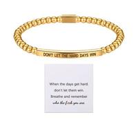 Flongo Bracelet inspirant pour femme - Bracelet élastique en perles dorées gravées avec citation « Don't Let The Hard Days Win » - Bijoux de motivation pour fille, sœur, amie, Taille unique, Acier
