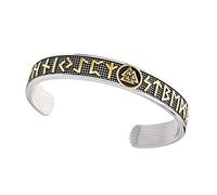 Flongo Bracelet Jonc Homme Manchette Viking:Bracelet en Acier Inoxydable avec Motifs 3D et Runique Vikings Style Punk Moto Biker -Cadeaux de Noël