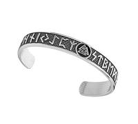 Flongo Bracelet Jonc Homme Manchette Viking:Bracelet en Acier Inoxydable avec Motifs 3D et Runique Vikings Style Punk Moto Biker -Cadeaux de Noël