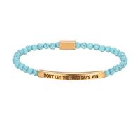 Flongo Bracelet Motivant de Perles Femme:Bracelet Turquoise Bleue en Acier Inoxydable avec Gravure DON’T LET THE HARD DAYS WIN Bijou Inspirant-Cadeau Saint Valentin Noël Anniversaire