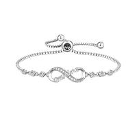 Flongo Bracelet pour femme en argent - Symbole de l'infini - Bracelet d'amitié avec zircone - Bracelet coulissant réglable - Cadeau pour sœur ou petite amie pour un anniversaire, une remise de diplôme