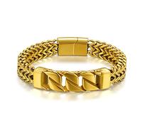 Flongo Bracelet pour Homme Punk Biker Acier Inoxydable 12mm Bracelet Or Chaîne Blé Fantaisie Bijoux Cadeau pour Fête des Pères Noël Nouvel an