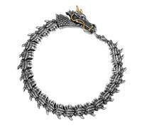 Flongo Bracelet serpent dragon pour homme : gothique viking acier inoxydable flexible flexible flexible tête de dragon avec cornes dorées chaîne serpent bracelet punk bully vintage mystère bracelet