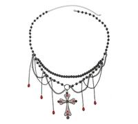 Flongo Chaîne de Taille Femme Croix avec Perles de Verre: Chaîne de Ventre à Pompons en Forme de Larme en Acier Inoxydable Style Gothique-Cadeaux d'Halloween