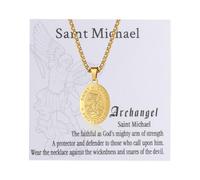 Flongo Collier Acier inoxydable Homme : Collier Pendentif Médaille Catholique Saint Michel Archange Ovale Vintage avec Chaîne Réglable d'Oreille de Blé Bijoux Religieux - Cadeau Anniversaire