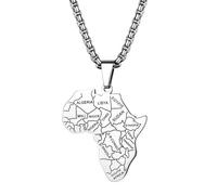 Flongo Collier Acier Inoxydable Homme: Pendentif Afrique Style Minimaliste avec Nom de la Région et le Dos Brillant, Longueur de Chaîne Réglable- Cadeau Homme Anniversaire Fête des Pères,Noël