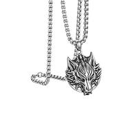 Flongo Collier Acier Inoxydable pour Homme Garçon Biker Motard Collier Pendnetif Tête de Loup Gothique Punk Rock Couleur Or Argent Noir Fantaisie Cadeaux Anniversaire Noël Toussaint