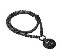 Flongo Collier avec pendentif boussole viking pour homme : amulette runique nordique avec chaîne byzantine de 61 cm en acier inoxydable noir symbole nordique amulette vintage lourde rune cadeau pour