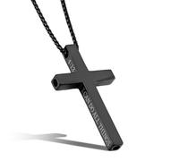 Flongo Collier avec pendentif en forme de croix pour l'anxiété et la respiration : gravure « I CAN DO ALL THINGS » avec pendentif en forme de sifflet silencieux pour se concentrer et arrêter de fumer