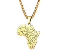 Flongo Collier carte africaine pour hommes : pendentif en acier inoxydable doré chaîne homme rouille et résistant à la décoloration chaîne réglable avec continent africain cadeau pour Pâques fête des