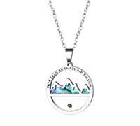 Flongo Collier chrétien en grains de moutarde pour femme : pendentif en acier inoxydable avec nacre arc-en-ciel - Motif montagne - Bijou de foi réglable 45 cm + 5 cm - Cadeau religieux pour femme