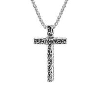 Flongo Collier croix pour homme en acier inoxydable - Grand pendentif avec surface martelée de style punk vintage - Collier chrétien comme symbole de foi et de force, Acier inoxydable, Sans objet