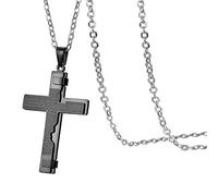 Flongo Collier en Acier Inoxydable pour Homme Garçon Pendentif Croix Chrétienne Gravée de Bible Chaîne Classique Religieux