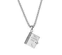 Flongo Collier en argent pour fille : pendentif livre d'ouverture My Little Star - 6 pages cadeau de la part de maman papa - Chaîne en acier inoxydable 60 cm - Bijoux d'anniversaire de remise de
