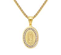 Flongo Collier Femme Acier Inoxydable: Collier Pendentif Vierge Marie Vierge de Guadalupe Fantaisie avec Strass - Cadeau Femme St Valentin Anniversaire