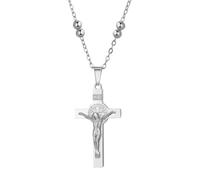 Flongo Collier Femme Crucifix Saint Benoît Croix Jésus : Pendentif Religieux Or - Collier Symbole de Foi Double Face - Bijoux Chrétiens Catholiques - Chaîne Acier Anti-Tarnish Cadeau Spirituel