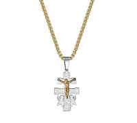 Flongo Collier Homme Acier Inoxydable Fantaisie,Collier Croix Chrétienne de Caravaca Homme Femme,Pendentif Croix Caravaca et Ange,Cadeau pour Homme,Femme