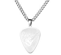 Flongo Collier Médiator Guitare Homme Personnalisé: Collier Pendentif en Acier Inoxydable avec Chaîne Cubaine et Motif Notes Musique Trois Dimensions Style