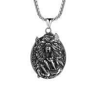 Flongo Collier ours viking pour homme : griffe d'ours ovale pendentif tête d'ours en acier inoxydable or argent chaîne bijoux amulette biker hip hop punk païan pirate cadeaux pour hommes père, Acier