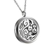Flongo Collier Pendentif Acier Inoxydable Motif Creux Nuage Rond Boîtier Diffuseur de Essence Essentiel et Parfum Fantaisie pour Femme Anniversaire