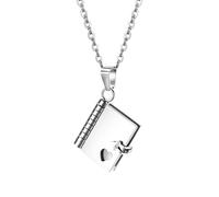 Flongo Collier Personnalisé avec Pendentif Livre Ouvrable en Acier Inoxydable - Lettre d'Amour Fantaisie Romantique avec Gravure - Cadeau Couple Saint Valentin