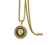 Flongo Collier Personnalisé pour Homme Biker Motard, Collier Rétro Lourd Pendentif Rond Tête de Lion Doré Composé Zircon Chaîne Bijoux Fantaisie Cadeaux Anniversaire Noël Saint-Valentin