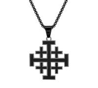 Flongo Collier pour homme avec croix de Jérusalem - Rouge - En acier inoxydable - Pendentif en forme de croix - Symbole de foi, de force et de courage - Cadeau religieux pour homme - Église, baptême